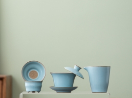 【支持代发】汝窑天青功夫茶具套装客厅家用盖碗茶杯茶具一整套